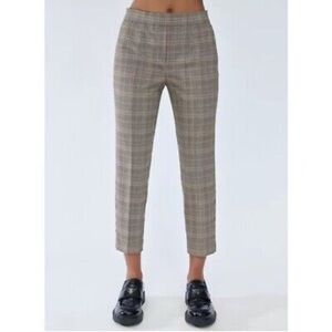 Aritzia Plaid Ankle Pants in Brown and Gray